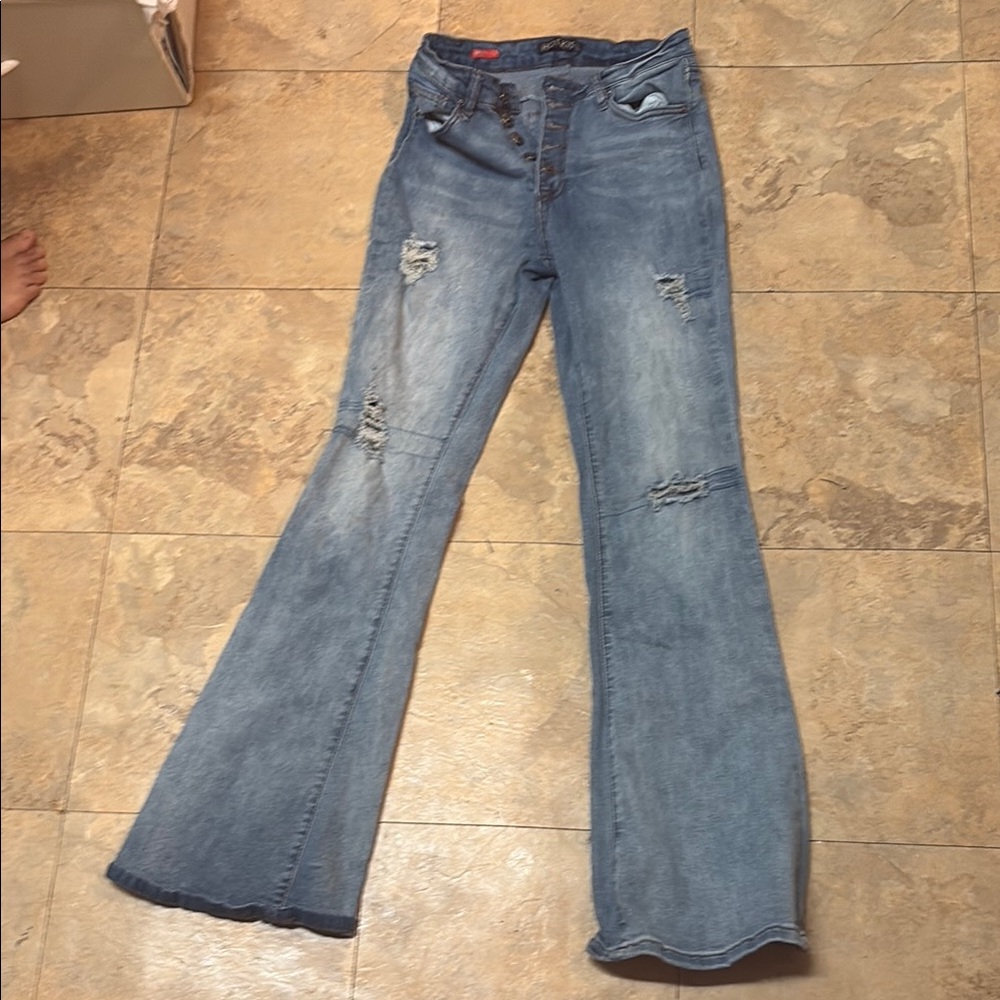 Hot Kiss Light Blue Distressed Flare Jeans